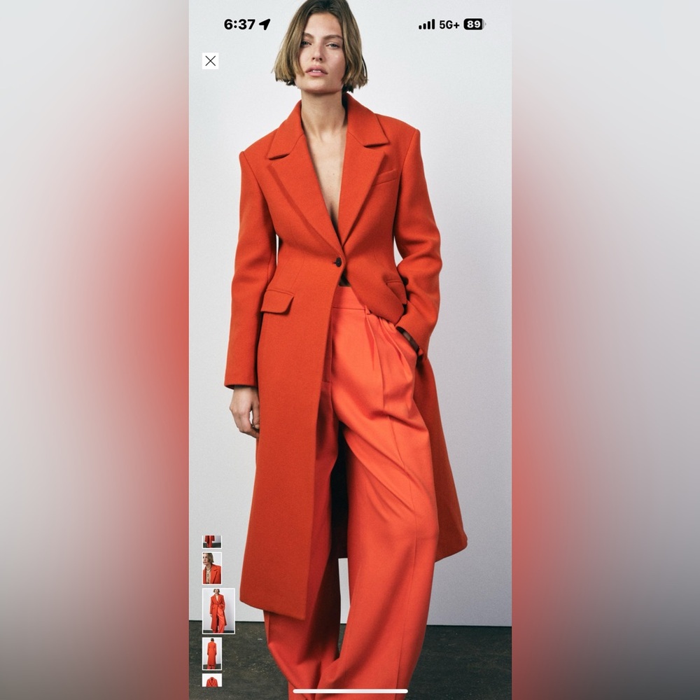 Zara fitted wool blend Stylish Orange Long Coat